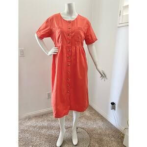 vintage cotton dress / 1990s coral summer dress / FADS pockets button up dress